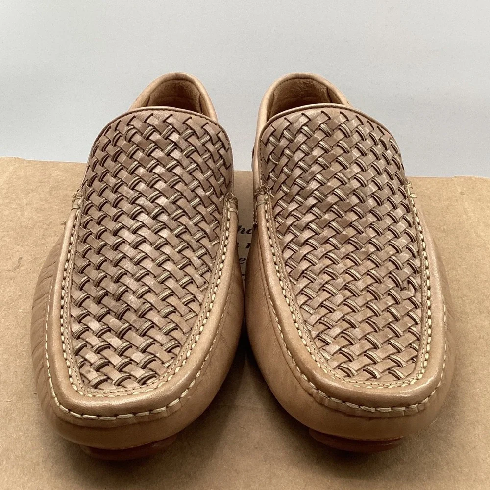 Donald Pliner Damiano Tan Woven Leather Driving Loafers Mens 7M Brazil DAMIANO95
